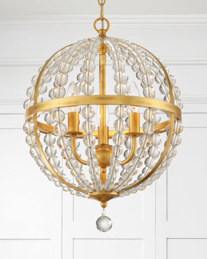 Crystorama ROX-A9003-GA, 3-Light Chandelier, Antique Gold