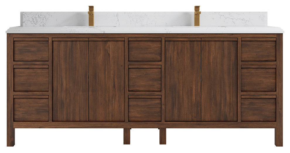 Elizabeth 84 Double Sink Bath Vanity in Dark Walnut Teak 1.5" Empira Quartz