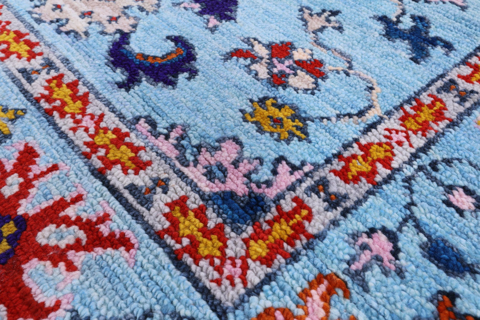 6' Square Hand-Knotted Turkish Oushak Wool Rug - Q13332