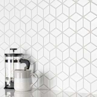Metro Rhombus Mosaic Floor and Wall Tile, Matte White