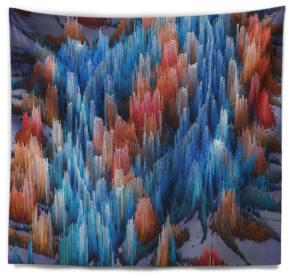 Macro Render Structure Blue Red Contemporary Wall Tapestry, 80"x68"