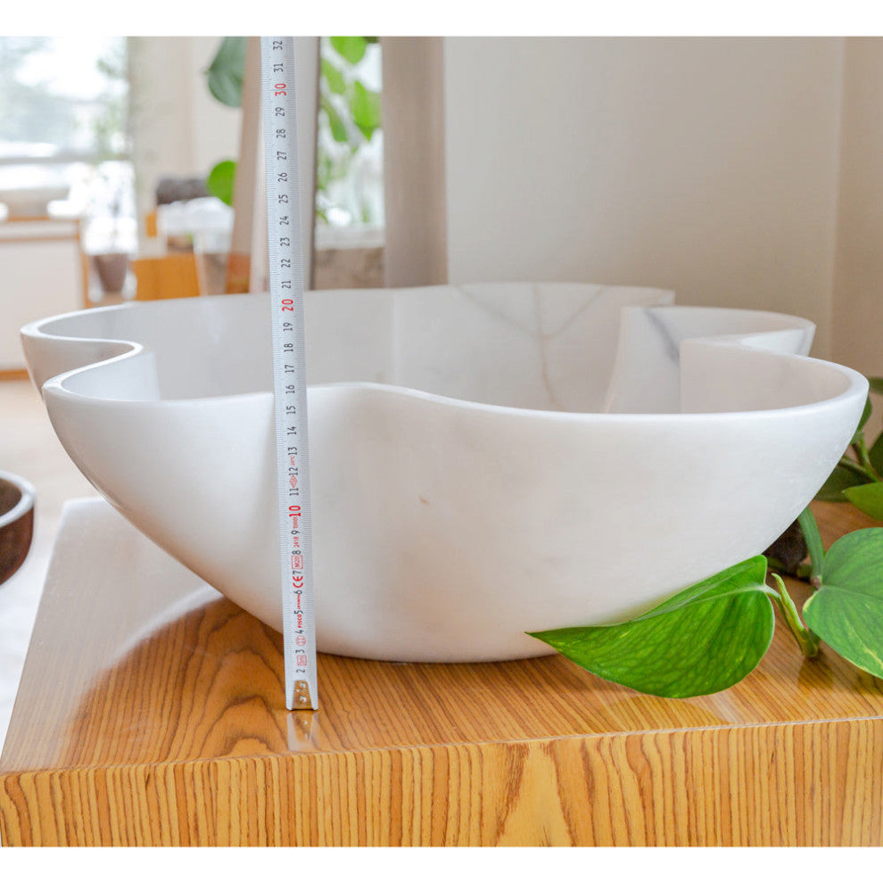 Carrara White Marble Above Counter Artistic Vessel Sink (W)24.5" (L)18" (H)6"