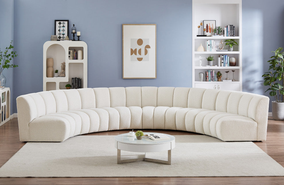 Infinity Black Boucle Fabric Upholstered Arc Shaped Modular Sectional, Cream, 6-Piece, Arc-Shaped