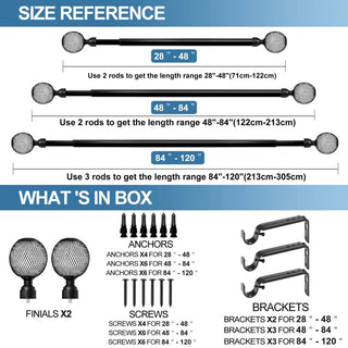 1" Columbia Adjustable Curtain Rod, Black, 84"-120"