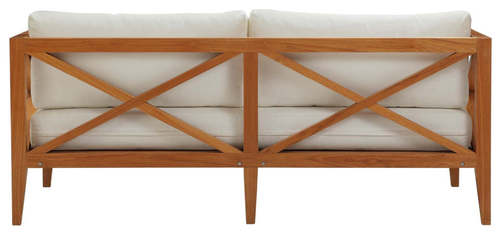 Modern Designer Outdoor Patio Garden Furniture Lounge Sofa, Wood, Natural White