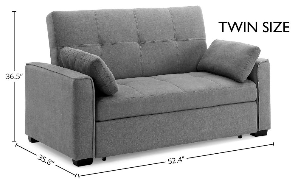 Nantucket Pull-Out Chenille Sleeper Sofa With Accent Pillows, Light Gray, Twin