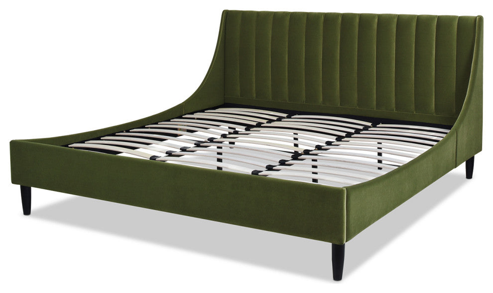Aspen Modern Vertical Tufted Upholstered Platform Bed, Olive Green Performance Velvet, King