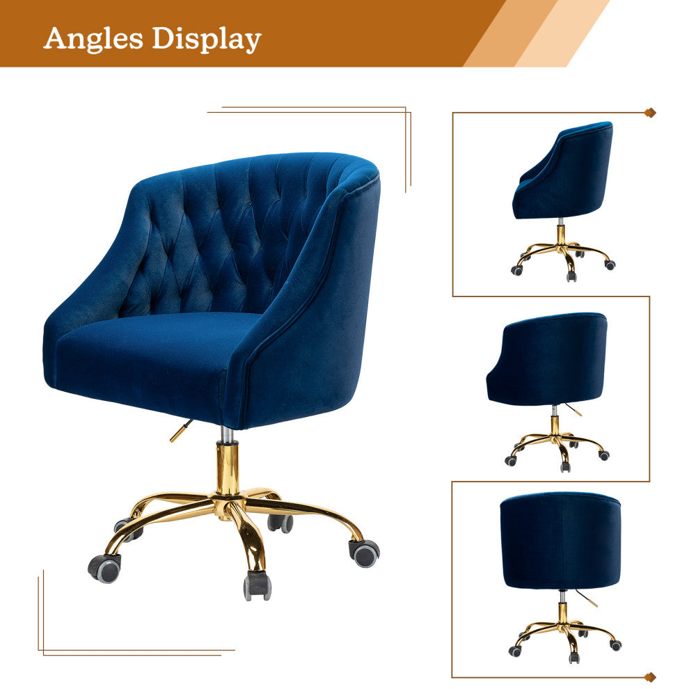 Home Office Swivel Chair with Button-Tufted Back, Navy