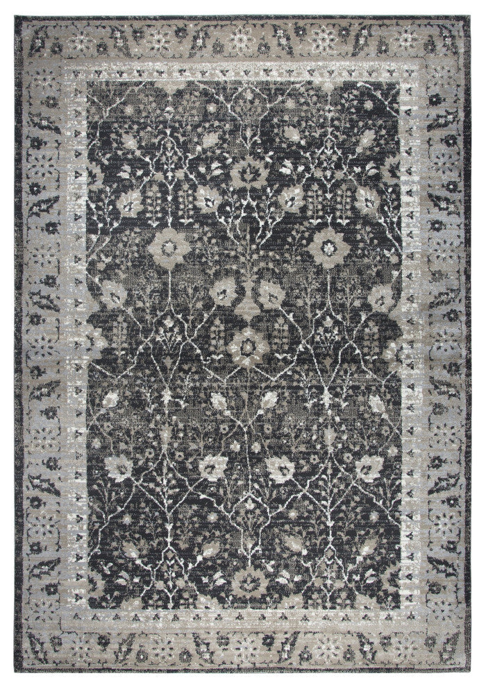 Rizzy Home Panache PN6966 Black Motif Distress Area Rug, Rectangular 3'3" X 5'3"
