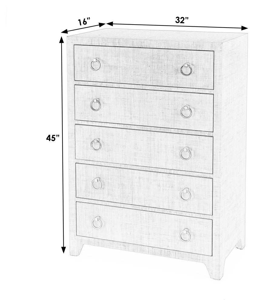 Bar Harbor 5 Drawer Raffia Dresser, Charcoal Raffia