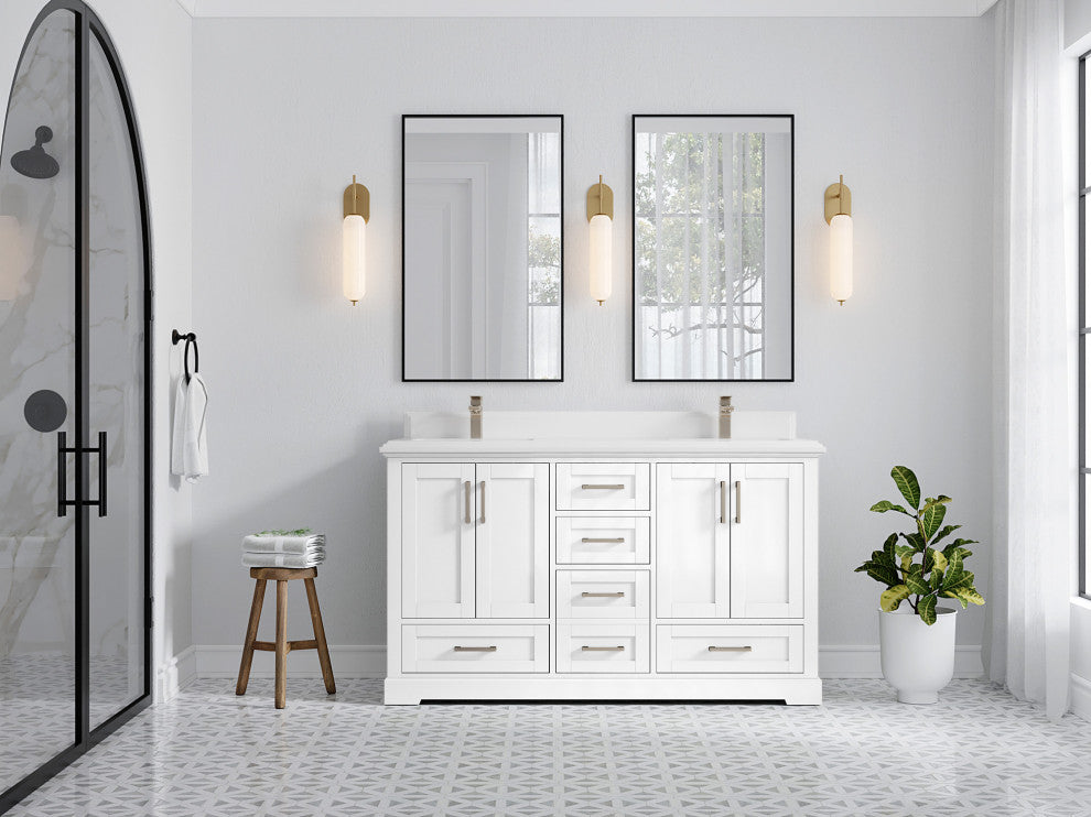 Boston 60 Double Bathroom Vanity in White 1.5" White Quartz