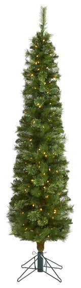 6' Green Pencil Faux Xmas Tree W/Clear Multifunction Lights & Bendable Branches