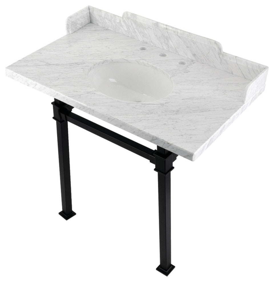 Kingston Brass LMS36MOQ0 36" Carrara Marble Console Sink, Legs