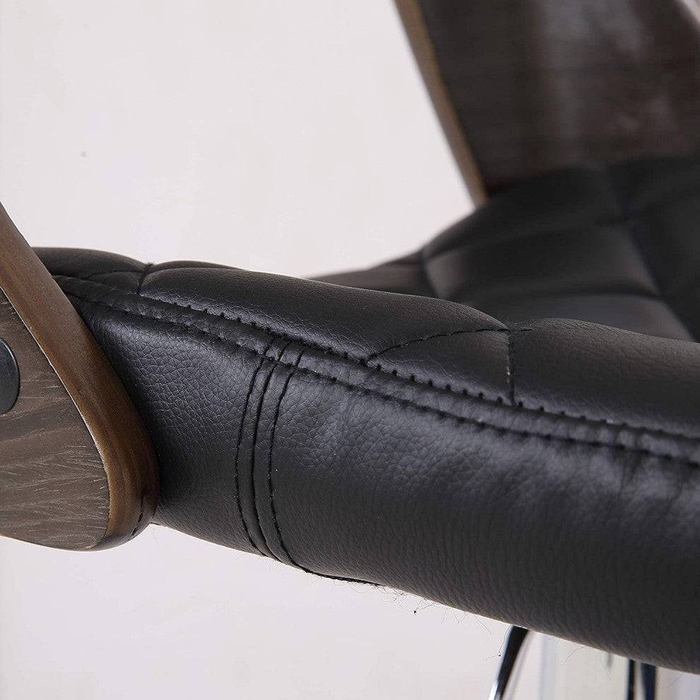 Elegant Bar Stool, Diamond Tufted Faux Leather Seat With Open Weathered Oak Back