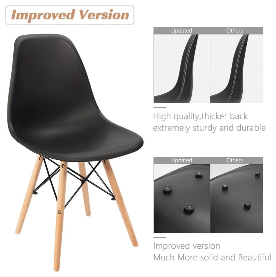 Mid Century Modern Dining Chair for Kitchen, Dining, Living Room Set of 4, Black