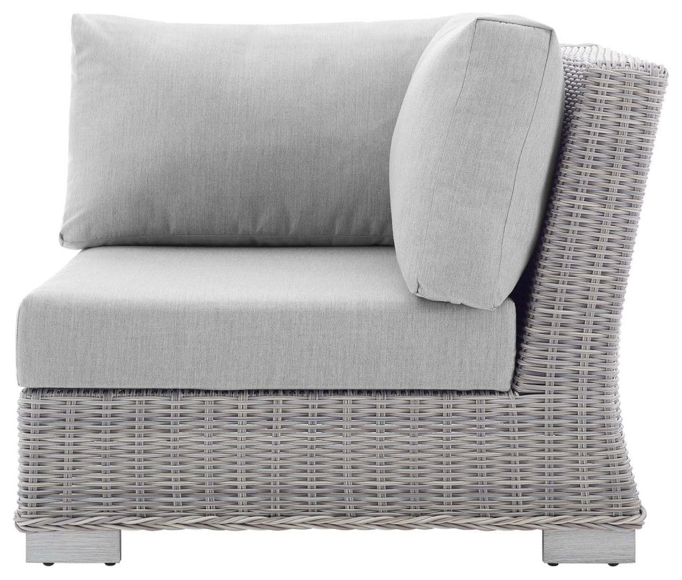 Lounge Sectional Sofa Chair Table Set, Rattan, Wicker, Gray, Outdoor
