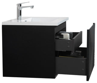 Matte Black Wall Mount Bath Vanity, Integrated Sink, White Sink, 30"