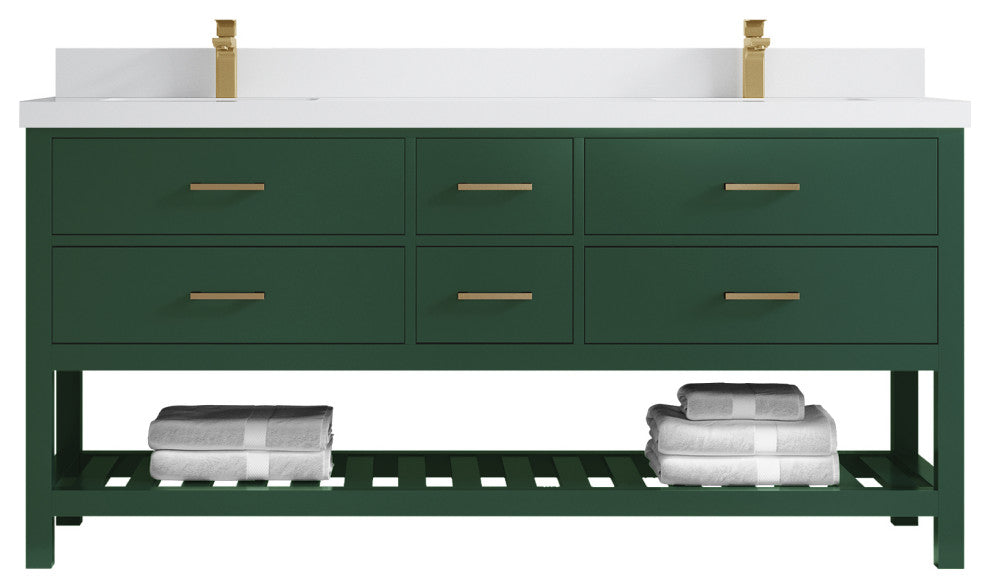 Parker 72 Double Sink Bath Vanity in Lafayette Green  2" White Quartz