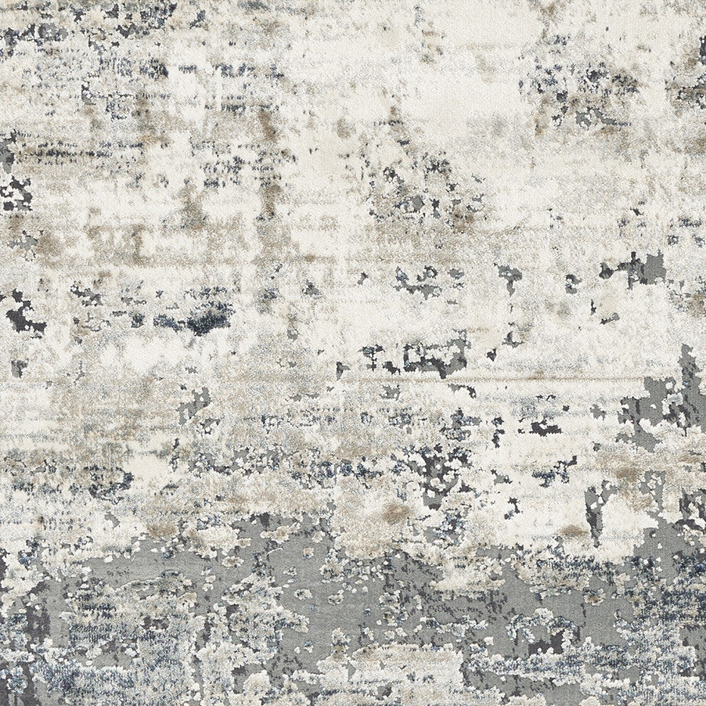 5'X8' Ivory Teal Machine Woven Abstract Splatter Indoor Area Rug