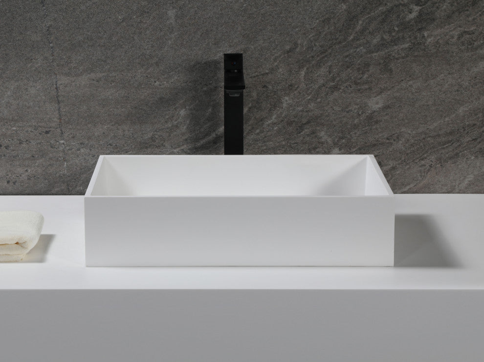 20" x 14" White Matte Solid Surface Resin Sink