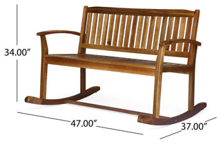 GDF Studio Baxter Rocking Acacia Wood Loveseat, Natural Stain