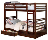 Wooden Twin Over Twin Bunk Bed, Dark Walnut