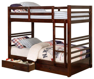 Wooden Twin Over Twin Bunk Bed, Dark Walnut