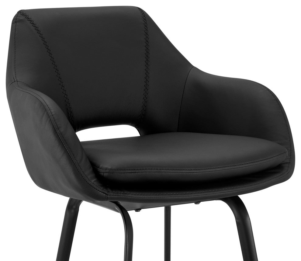 26" Black on Black Faux Leather Comfy Swivel Counter Stool