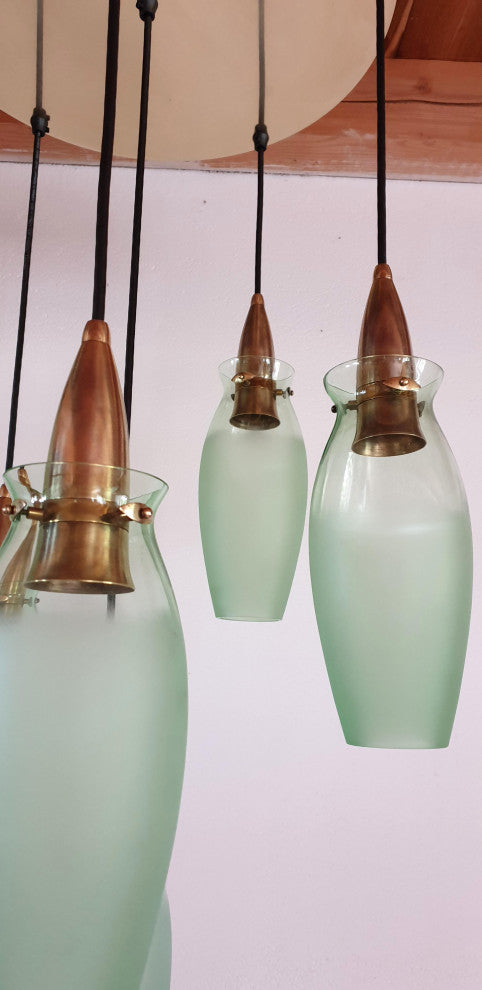Brass and Glass Italian Mid-Century Modern Flush Mount, Arredoluce