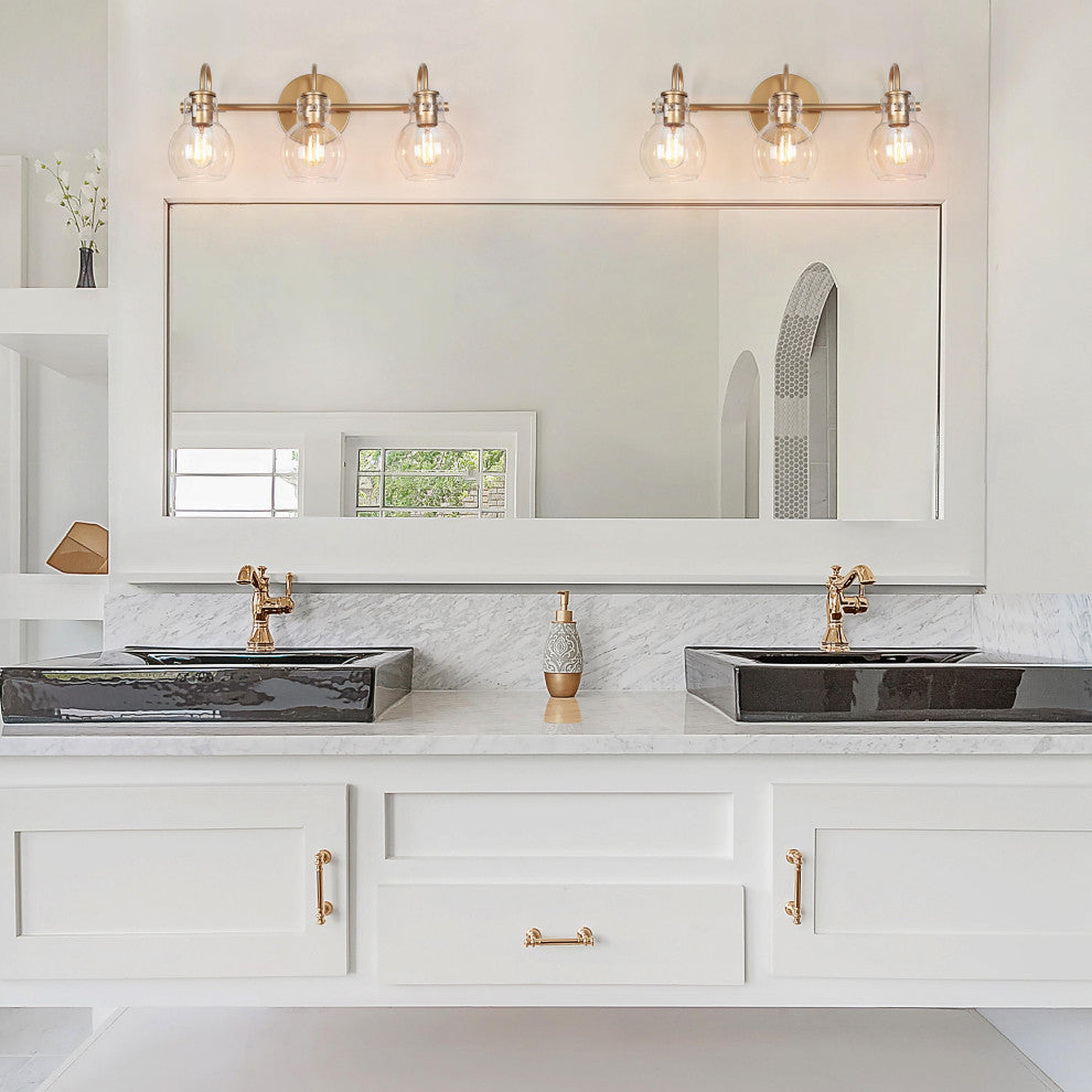 LNC 3-Light Matte Gold and Clear Glass Shade LED Modern Bathroom Vanity Light