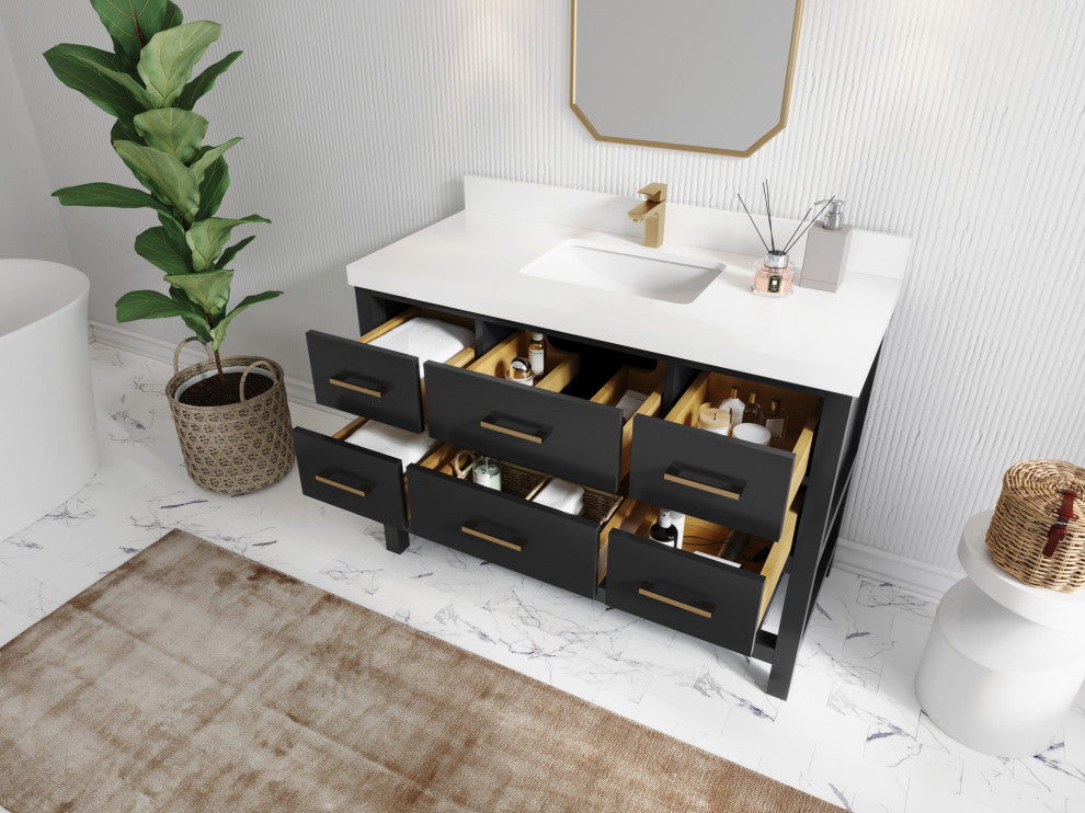 Parker 48" Single Sink Bath Vanity, Black 2" Calacatta Gold