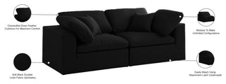 Serene Linen Textured Fabric Deluxe Comfort 2-Piece Modular Sofa, Black