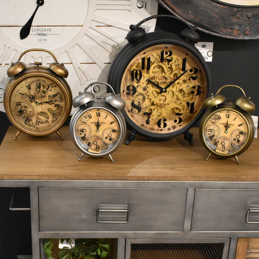 Aged Bronze and Brass Gears Table Clock