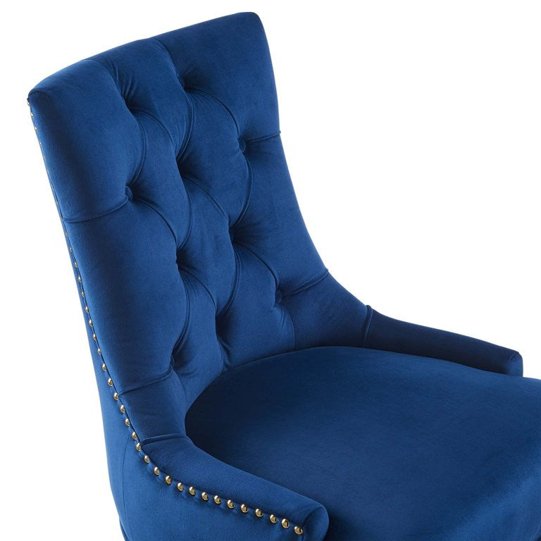 Vintage Office Chair, Golden Base With Velvet Seat & Hourglass Back, Navy