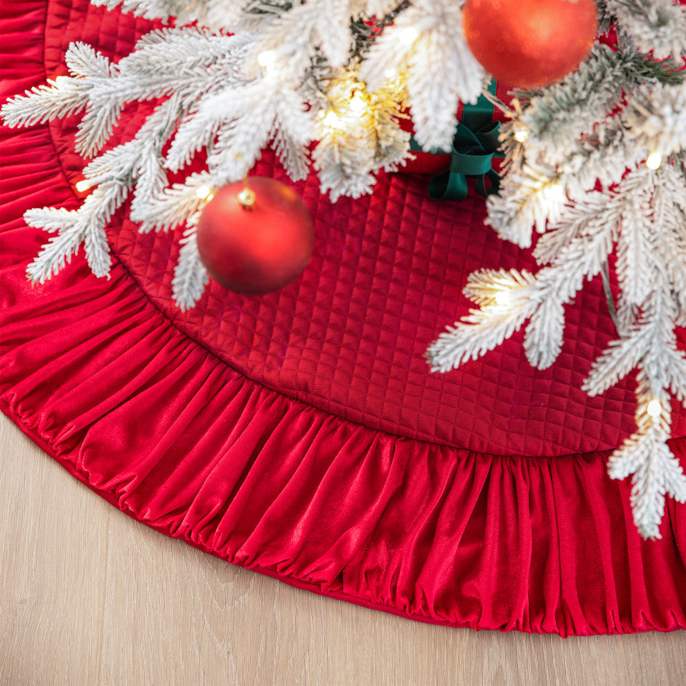 48''D Velvet Ruffled Christmas Tree Skirt