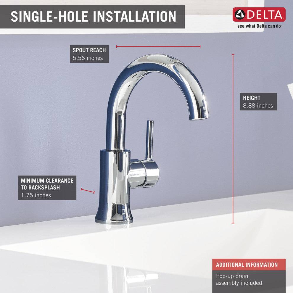 Delta Trinsic Single Handle High-Arc Bathroom Faucet, Chrome, 559HA-DST