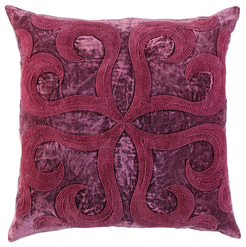 Merlot Dimensional Bloom Embroidered Throw Pillow