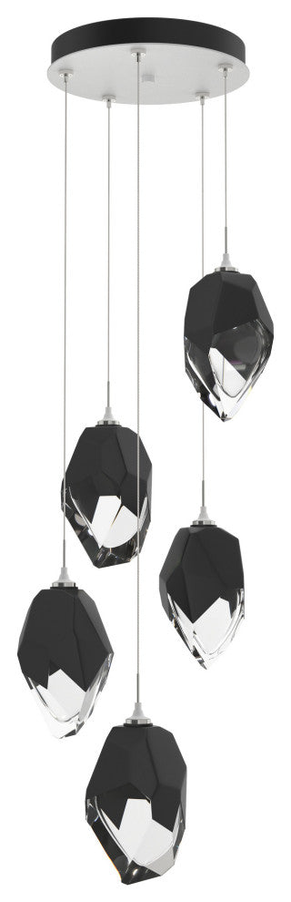 Chrysalis 5-Light Large Crystal Pendant White Finish- Long, Black Crystal