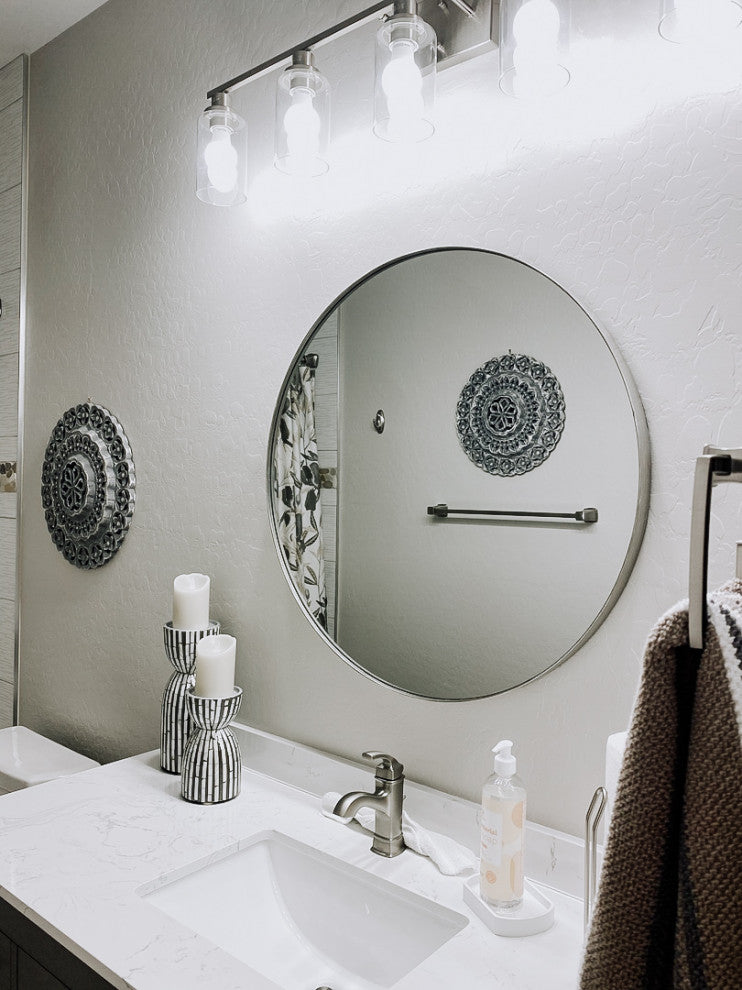 Cheyenne Framed Round Mirror, Nickel