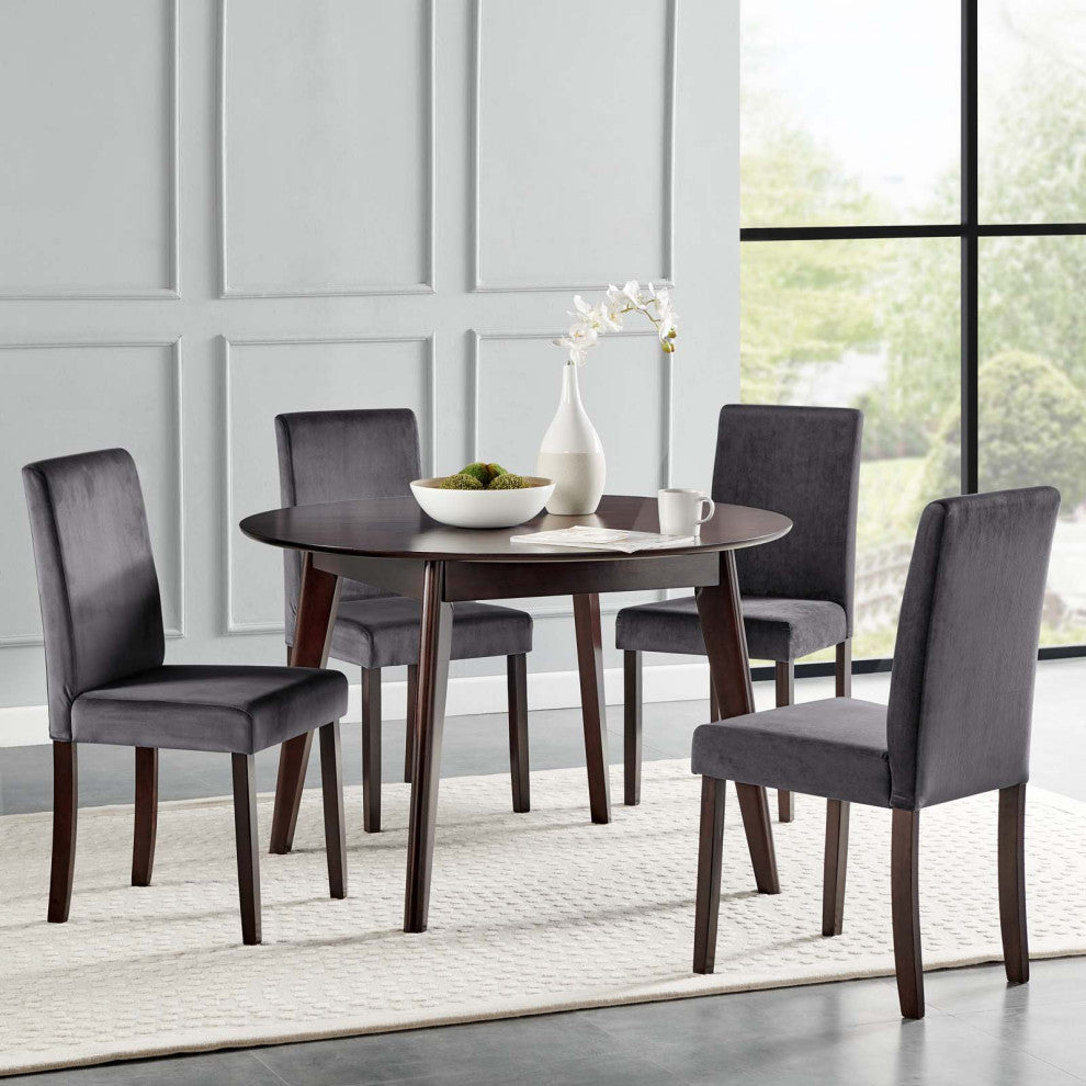 Side Chair and Table Set, Velvet, Drak Brown Gray, Cafe Bistro Restaurant