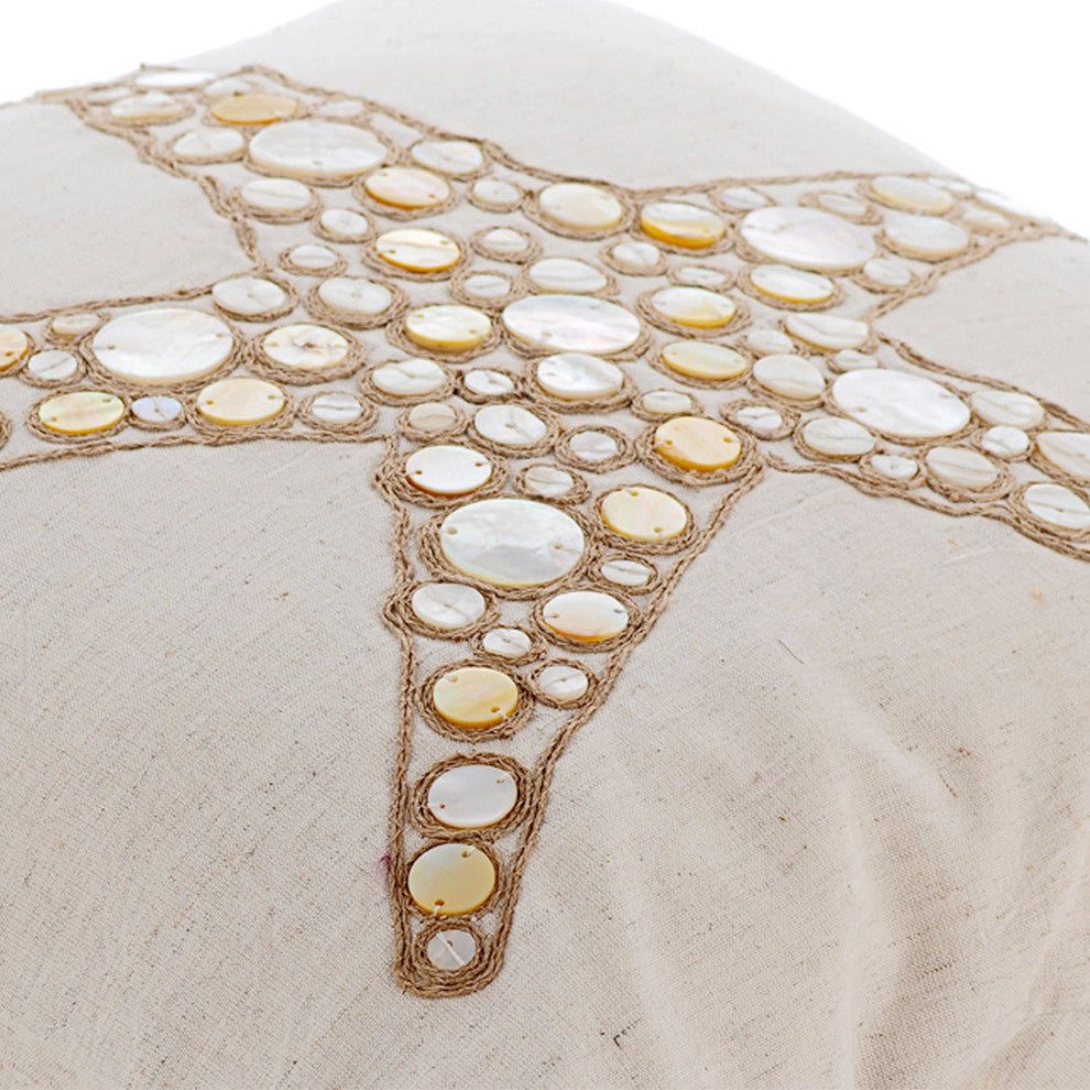 Beige Decorative Pillow Covers 22"x22" Cotton, Starfish Coated Pearl