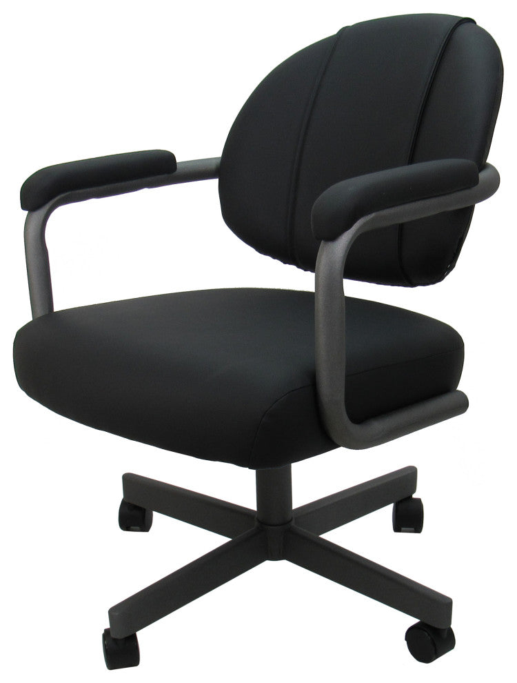 Set of 4, M-70 Swivel Tilt Dining Caster Chairs, Black Vinyl on Gray Chairs