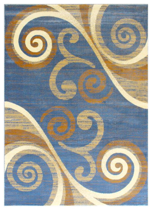 Valli Collection Modern Abstract Pattern Area Rug -Olefin with Jute Backing, Blue, 5' X 7'