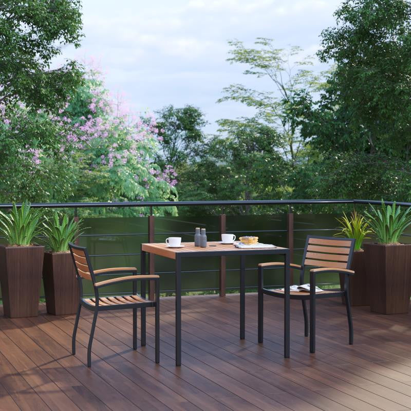 Lark 3 Pc Patio Dining Set- 35" Square Table w/Umbrella Hole & 2 Club Chairs