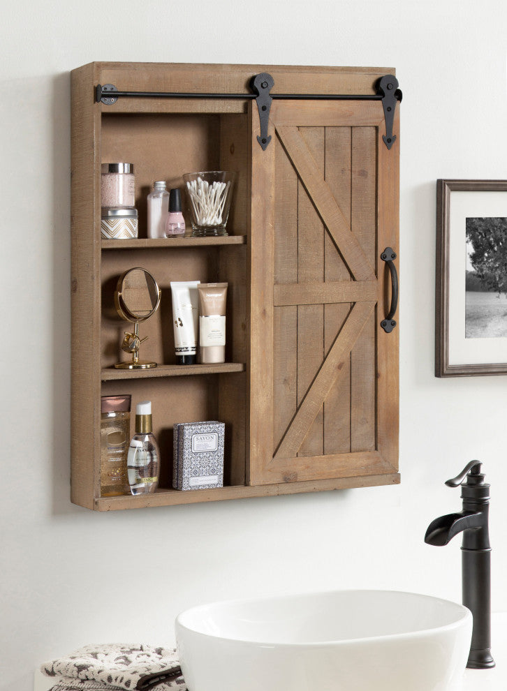 Cates Decorative Bath Medicine Cabinet Mirror with Barn Door, Rustic Brown