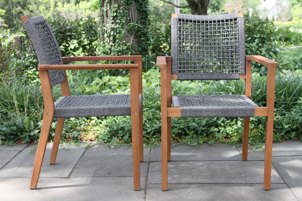 6-Piece Eucalyptus Checkerboard Dining Set With Rope Chairs