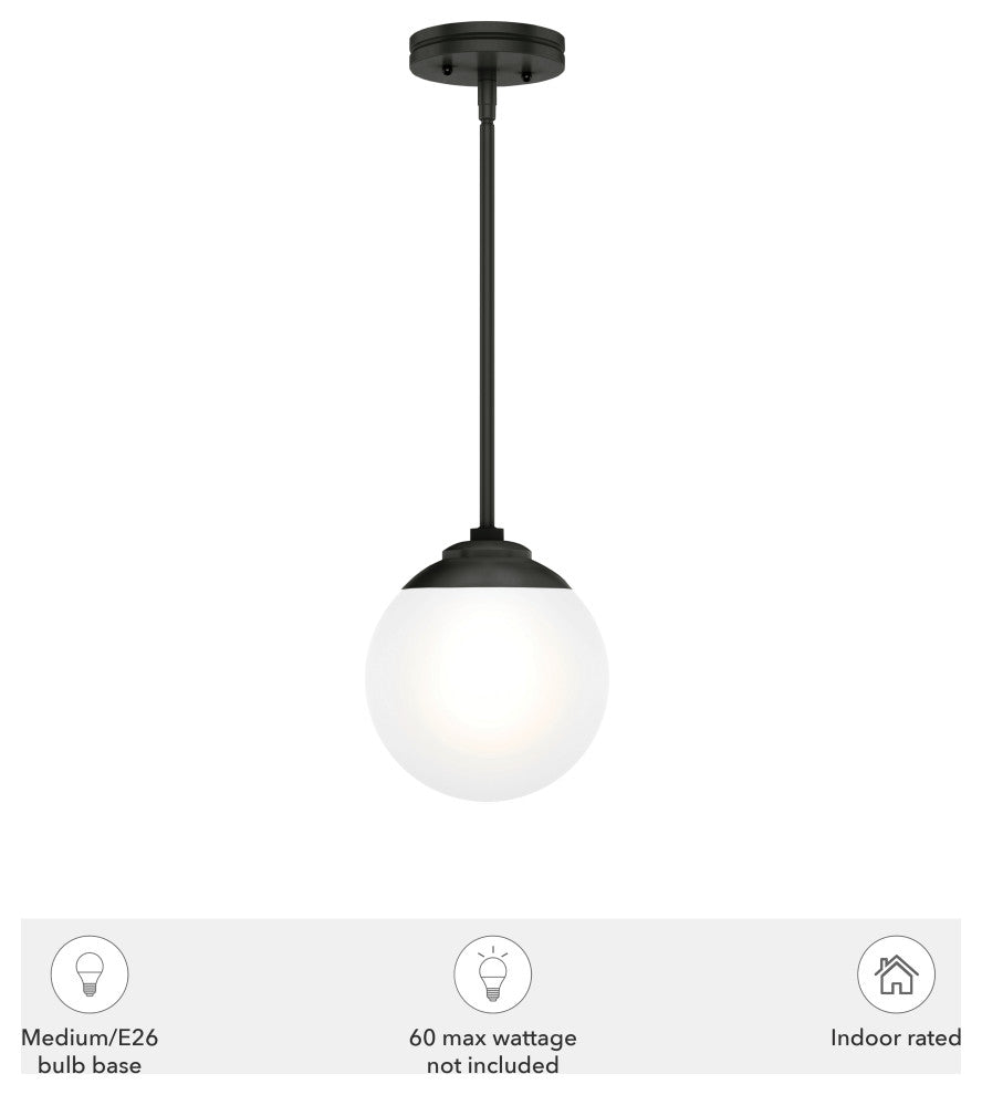 Hepburn Matte Black, Cased White Glass 1 Light Mini Pendant Ceiling