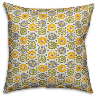 Square Flowers, Yellow Outdoor Throw Pillow, 18"x18"