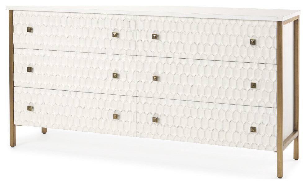 Savannah White Fir Veneer With Gold Metal Accents 6-Drawer Sideboard