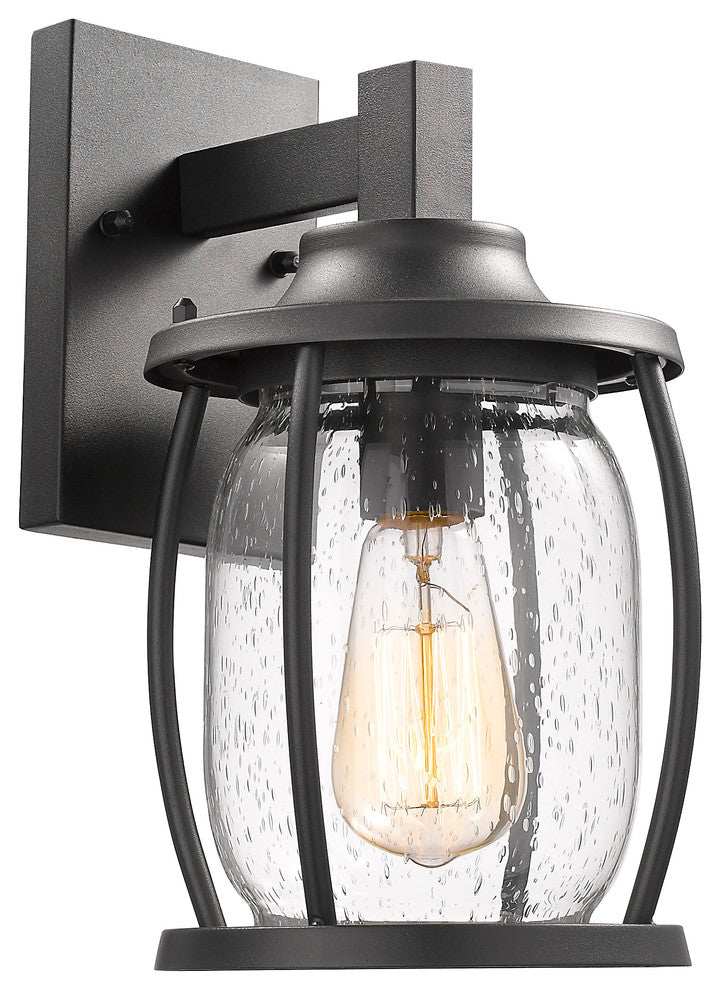 JACKSON Transitional 1 Light Textured Black Outdoor Wall Sconce 12"